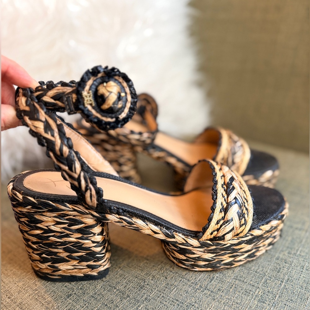 Braided Platform Sandals in Black and Tan